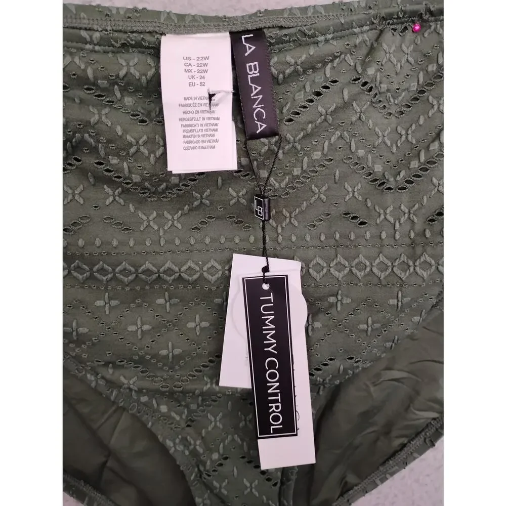 La Blanca Women's Swim Bottoms Size 22 Olive Green Eyelet material Tummy Control